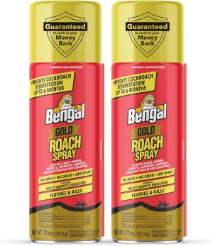Bengal Gold Roach Spray - Odorless, Stain-Free Bug Spray for Home - Prevents Reinfestation for Up to 6 Months - 11 oz​, 2 Pack