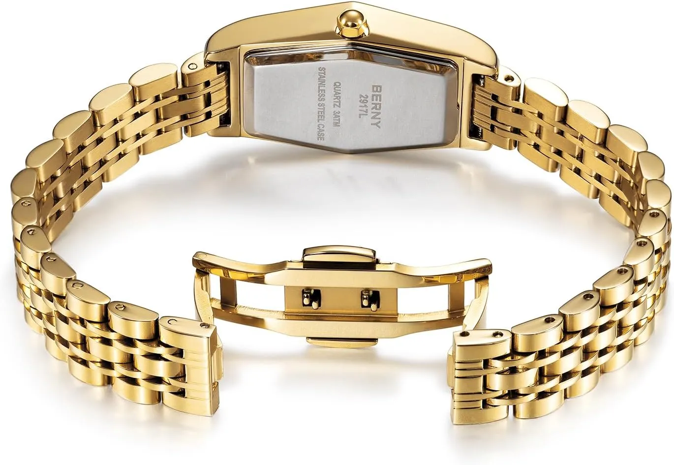 BERNY Gold Watches for Women Dainty Hexagon Ladies Quartz Wrist Watches Stainless Steel Band Fashion Analog Watch Luxury Bracelet