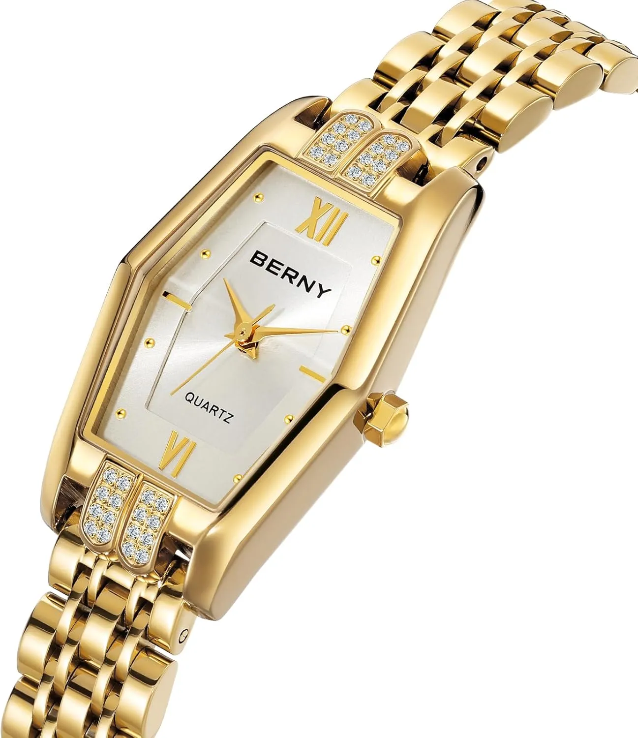 BERNY Gold Watches for Women Dainty Hexagon Ladies Quartz Wrist Watches Stainless Steel Band Fashion Analog Watch Luxury Bracelet