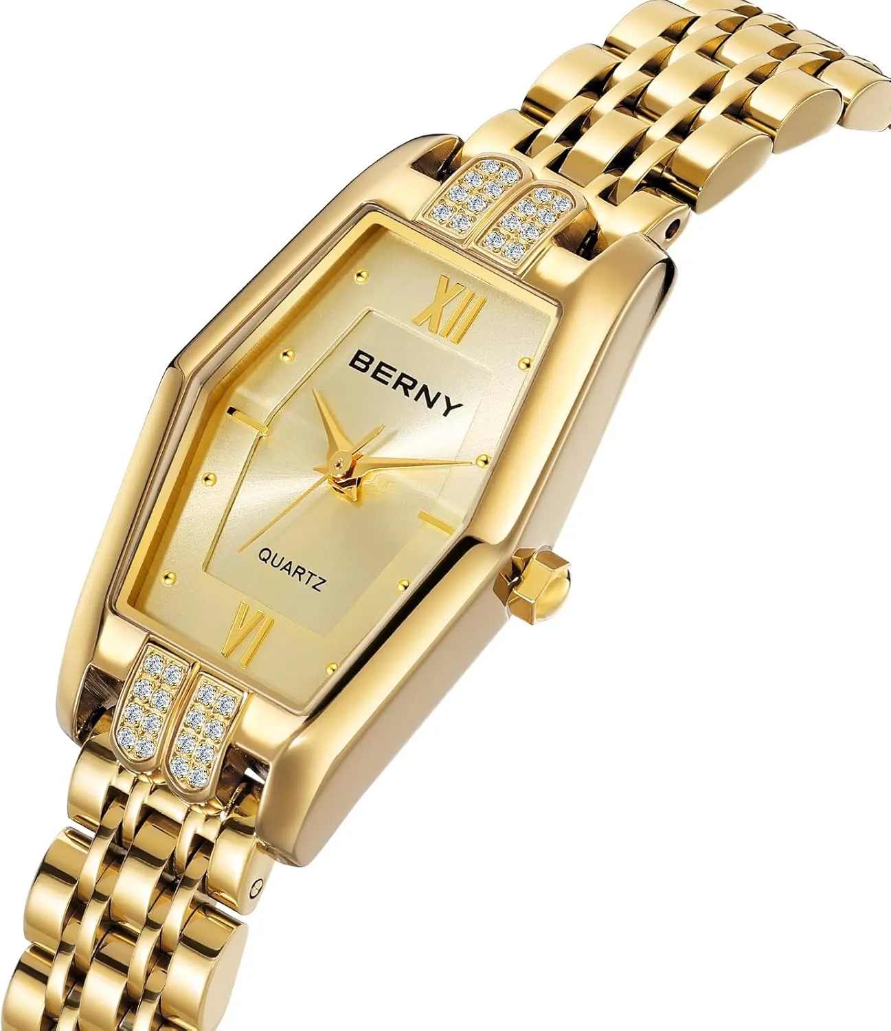 BERNY Gold Watches for Women Dainty Hexagon Ladies Quartz Wrist Watches Stainless Steel Band Fashion Analog Watch Luxury Bracelet
