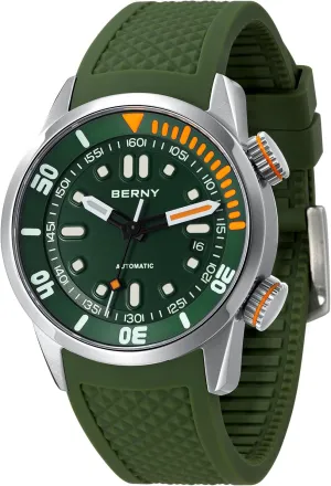 BERNY Men's Dive Watch, Fashion Mechanical Automatic Watches for Men, 20AMT Waterproof Male Wrist Watch, Super Luminous Sapphire Glass Comfortable Silicone Watch Band Luxury Birthday Presents