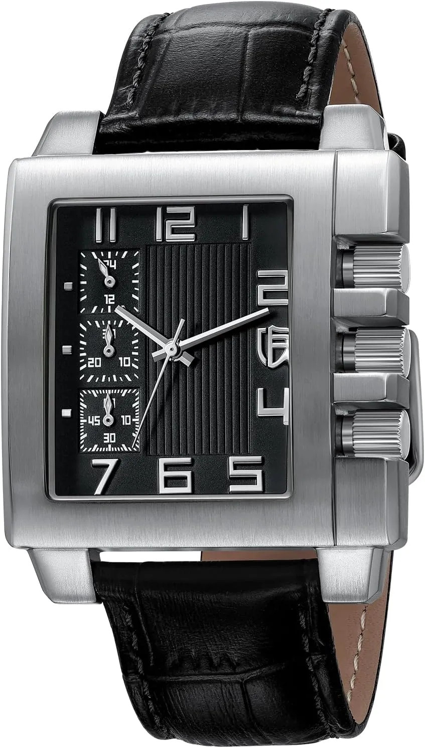 BERNY Rectangle Watch for Men Miyota JS55 Movement Personalized Tank Wristwatch with Three Sub-Dial Male Fashion Business Casual Watch 3ATM Waterproof Leather Strap