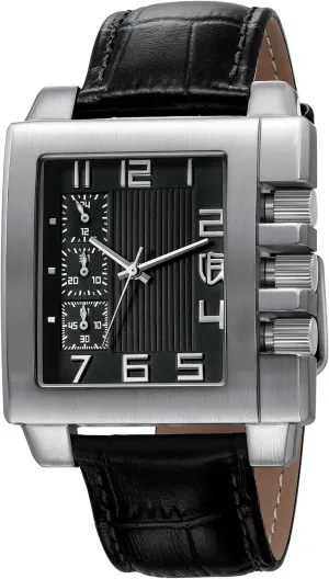 BERNY Rectangle Watch for Men Miyota JS55 Movement Personalized Tank Wristwatch with Three Sub-Dial Male Fashion Business Casual Watch 3ATM Waterproof Leather Strap