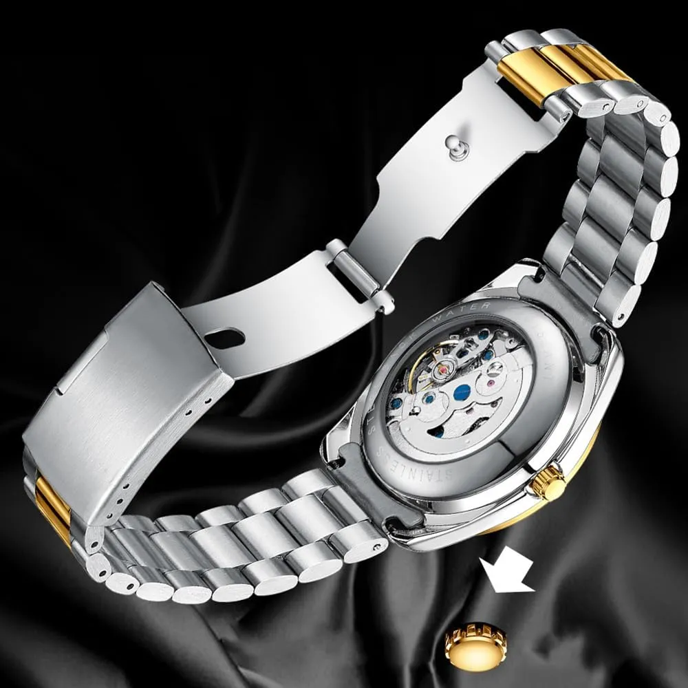 BESTKANG Mechanical Watches for Men Automatic Moon Phase Hollow Out Stainless Steel Waterproof Men's Watch