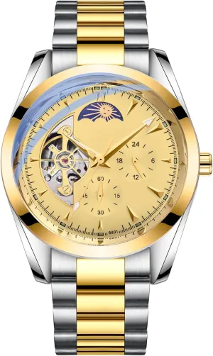 BESTKANG Mechanical Watches for Men Automatic Moon Phase Hollow Out Stainless Steel Waterproof Men's Watch