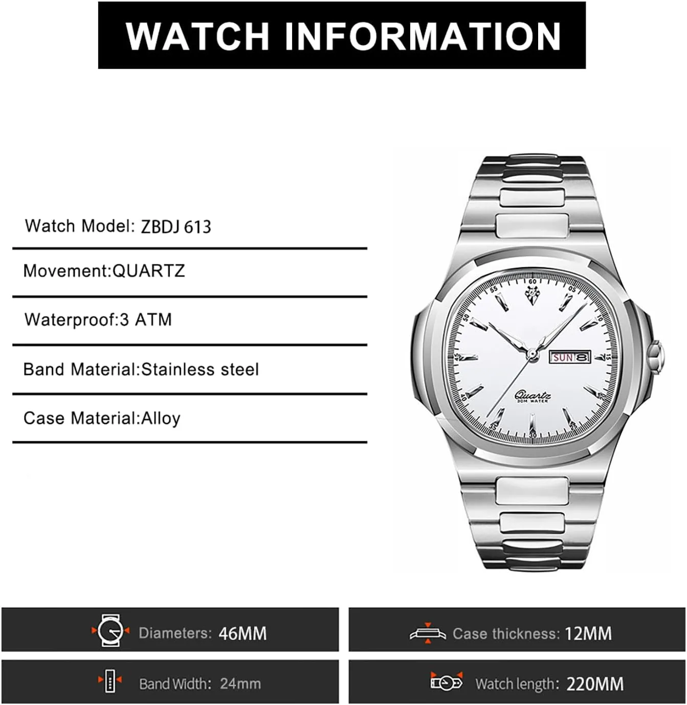 BESTKANG Men Quartz Movement Watch，Waterproof Luminous Men's Watch, Stainless Steel Strap Business Watches