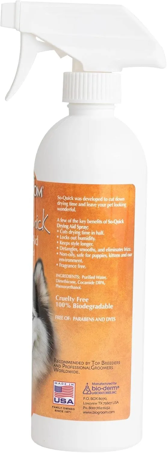 Bio-Groom So Quick Dry Dog Spray - Detangler Spray for Dogs & Cats, Shortens Drying Time, Unscented, Cruelty-Free, Made in USA, Dog Grooming Products - 16 fl oz 1-Pack