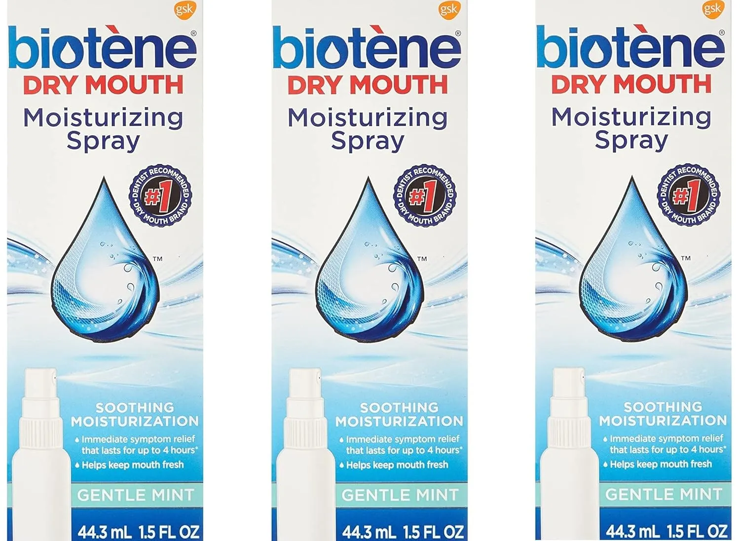 Biotene Gentle Mint Moisturizing Mouth Spray, Sugar-Free, for Dry Mouth and Fresh Breath, 1.5 Fl Oz (Pack of 3)