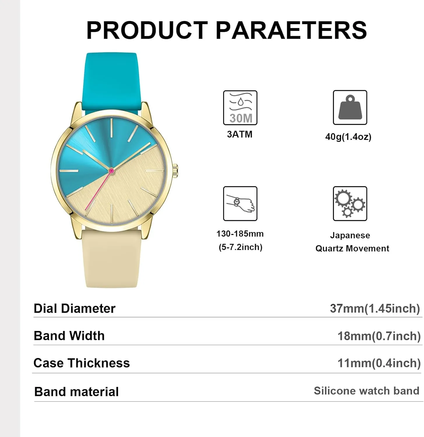 Bisley 37MM Women Watch Patchwork Watch Easy to Read Waterproof Watch