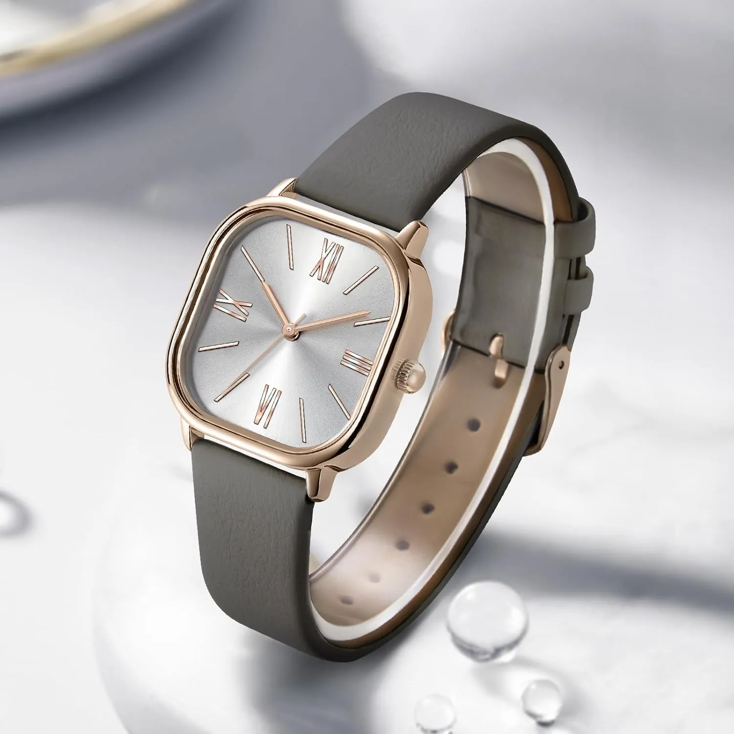 Bisley Square Watch for Women Leather Strap Easy to Read Waterproof Watch