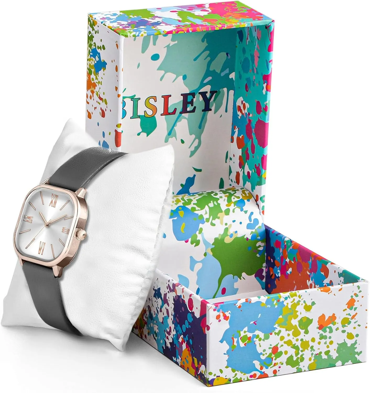 Bisley Square Watch for Women Leather Strap Easy to Read Waterproof Watch