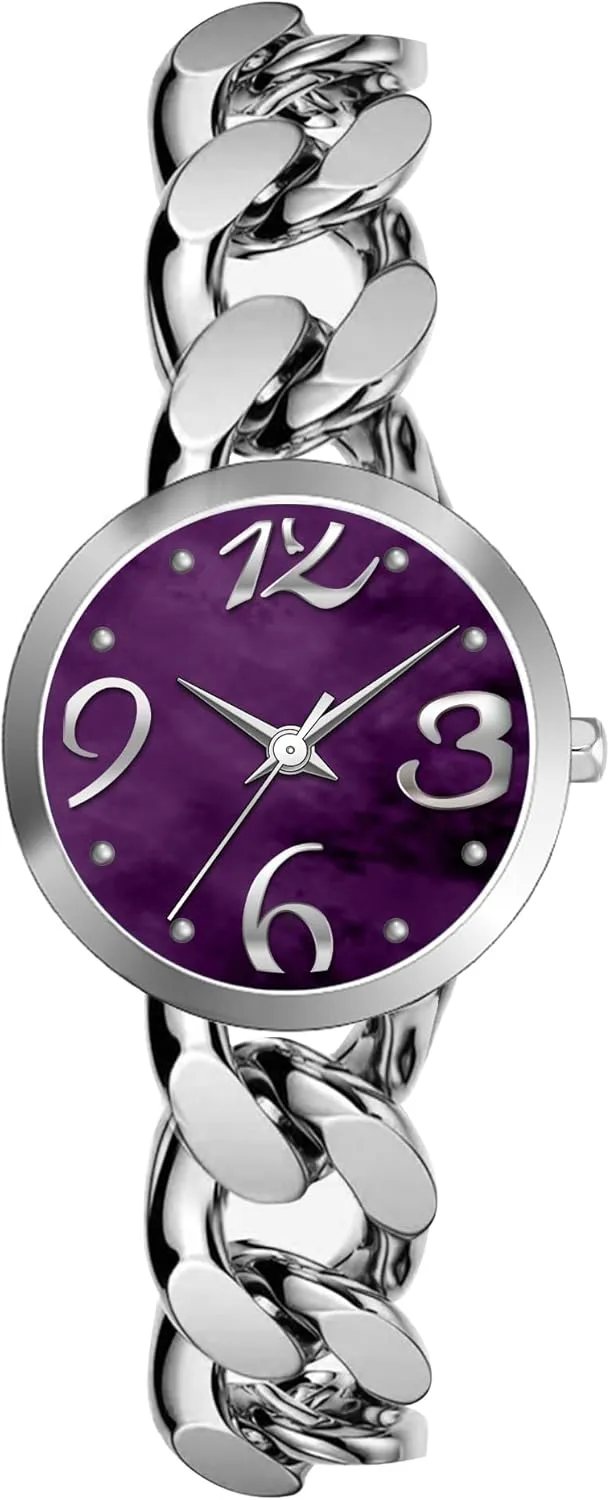 Bisley Women Watch Metal Chain Bracelet Big Arabic Number Easy to Read Waterproof Watch