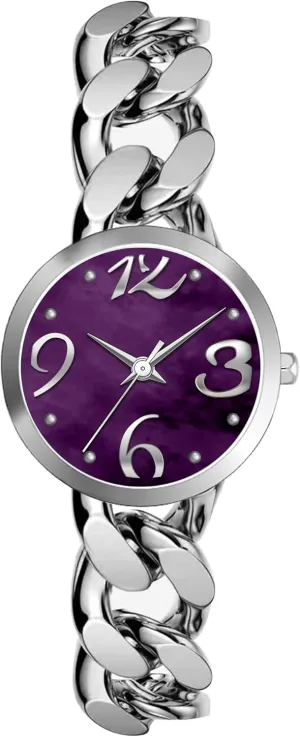 Bisley Women Watch Metal Chain Bracelet Big Arabic Number Easy to Read Waterproof Watch