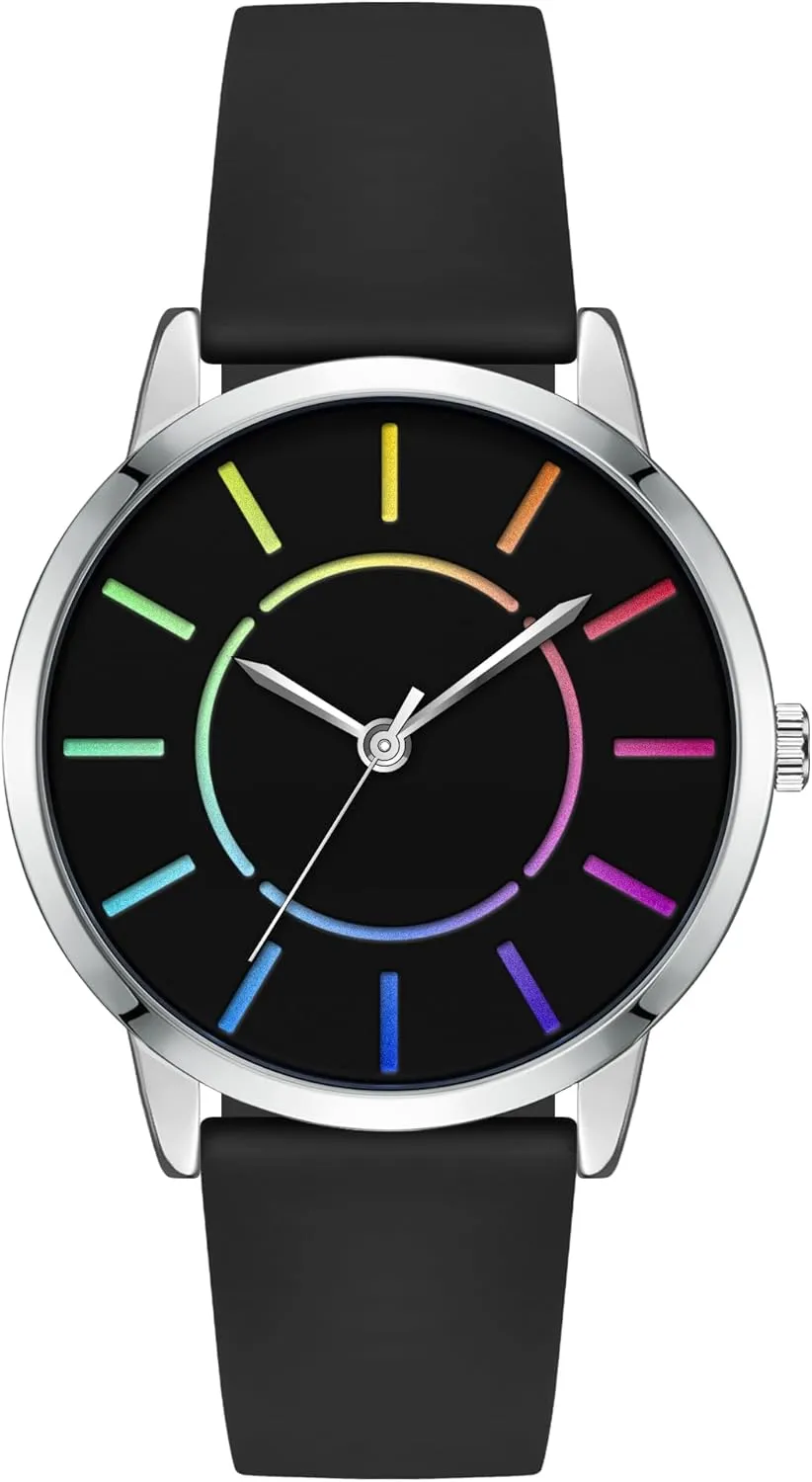 Bisley Women's Rainbow Watch Silicone Strap Waterproof Watch Fashion Analog Quartz Watches