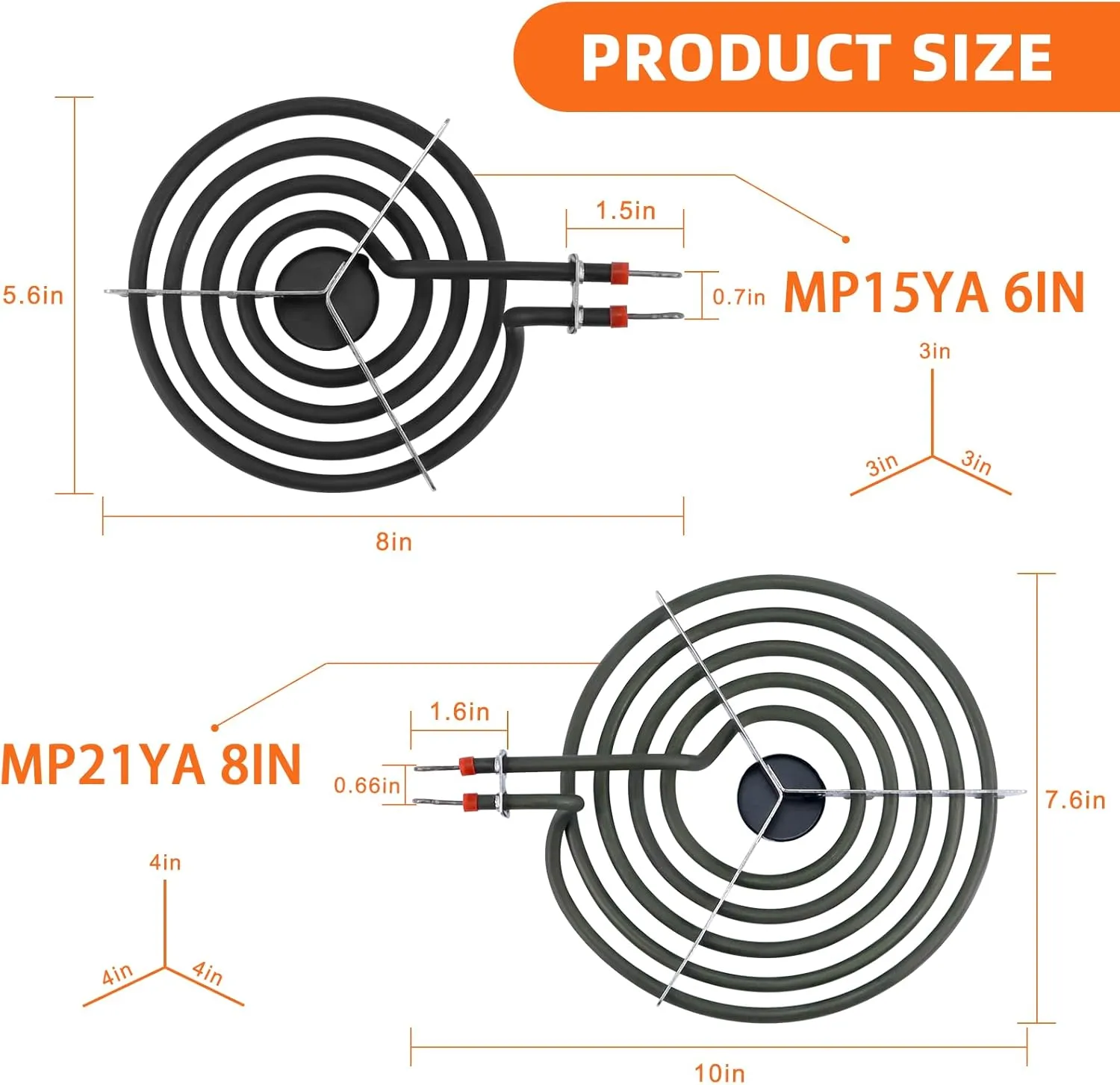 Black Electric Stove Burner Drip Pans WB31M19(8”) WB31M20(6”) and Electric Stove Burner Replacement MP15YA(6") MP21YA(8") for G-E Hot-point Ken-more Electric Range Stove by MIFLUS