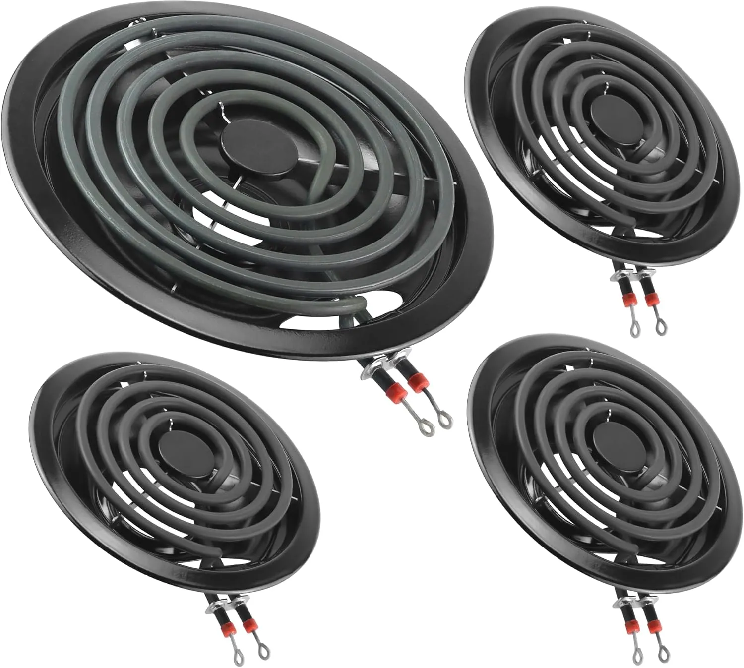 Black Electric Stove Burner Drip Pans WB31M19(8”) WB31M20(6”) and Electric Stove Burner Replacement MP15YA(6") MP21YA(8") for G-E Hot-point Ken-more Electric Range Stove by MIFLUS