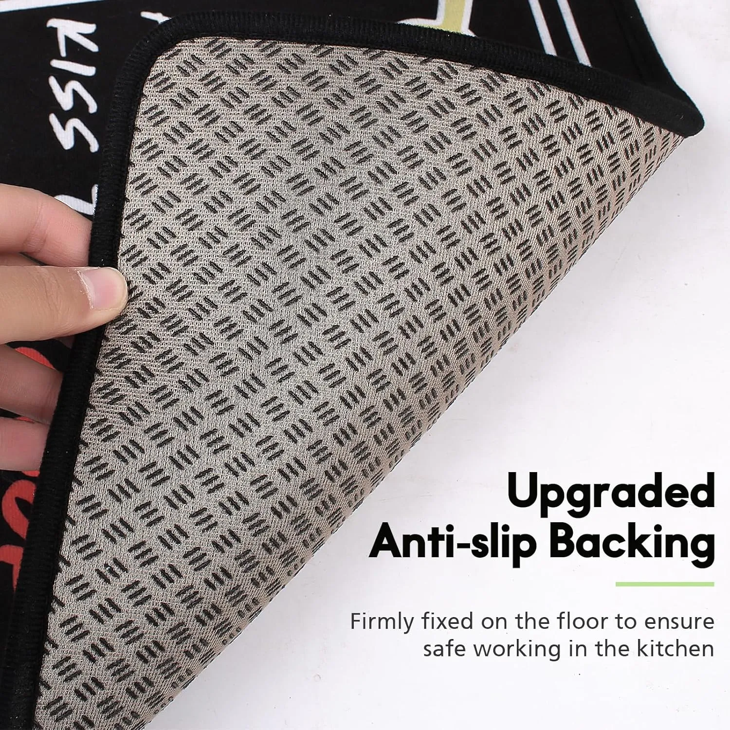 Black Kitchen Rugs,Non Skid Washable Microfiber Kitchen mats for Floor,Kitchen Rules Theme Kitchen Cushioned Runner Rug Decor Sets of 2,Size 17"x 47" 17"x 30"