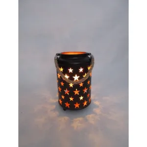 Black Metal LED Lantern with Gold Inside and Rope Handle - Small