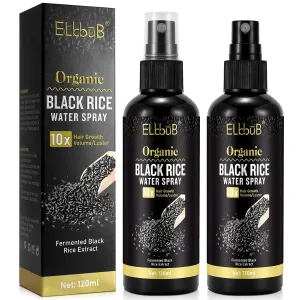 Black Rice Water Hair Growth Serum Spray - Natural Vegan Hair Regrowth Treatment for Men & Women with Castor Oil and Ginger - Ideal for Damaged, Dry Hair - Enhances Thickness, Length, Luster