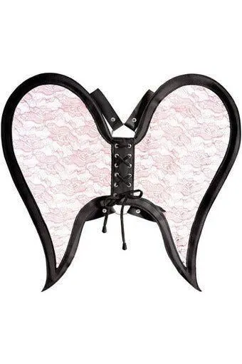 Black/Pink Faux Leather & Lace Angel Wing Body Harness