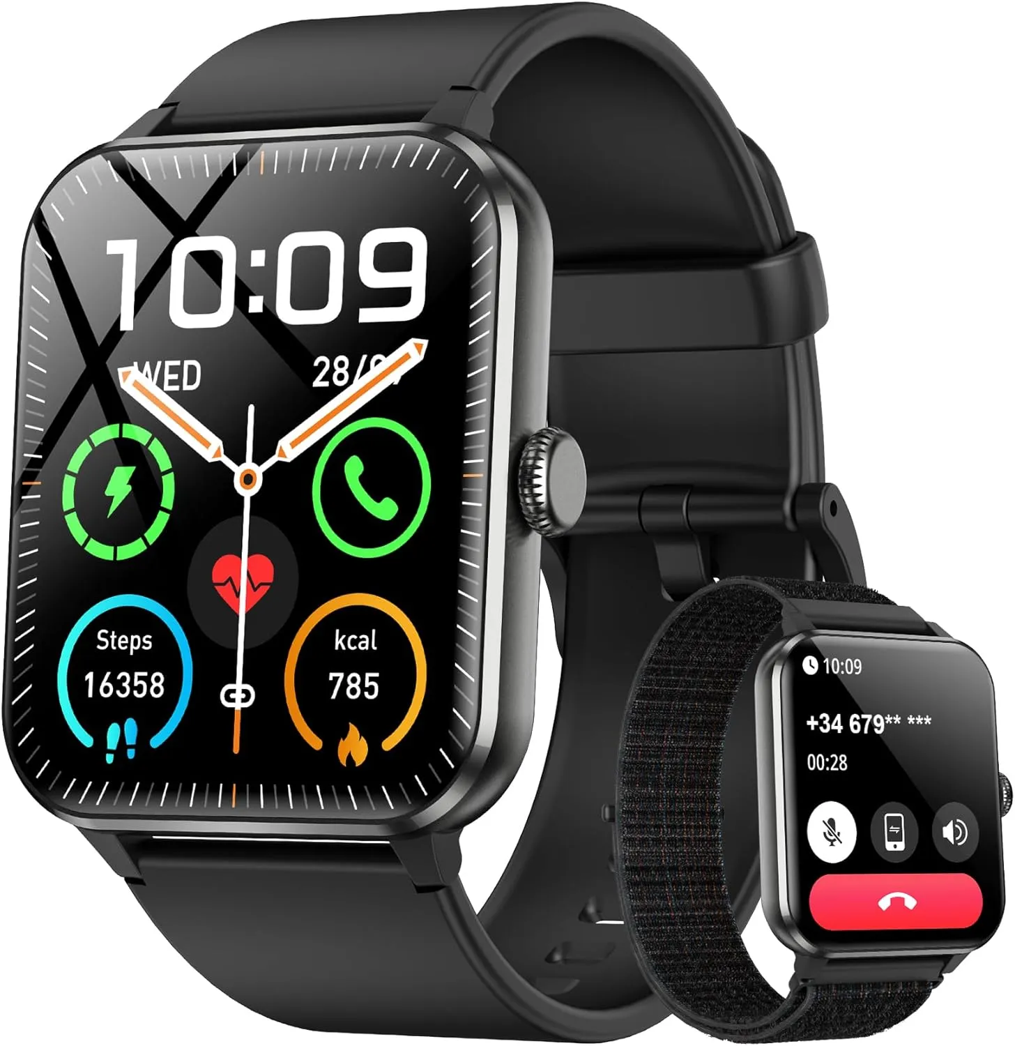 Blackview 2025 Smart Watch (Answer/Make Calls), Fitness Watch for Men and Women with Heart Rate/SpO2/Sleep Monitor/2 Straps, 100  Sports Modes, IP68 Waterproof Activity Tracker for Android/iPhone