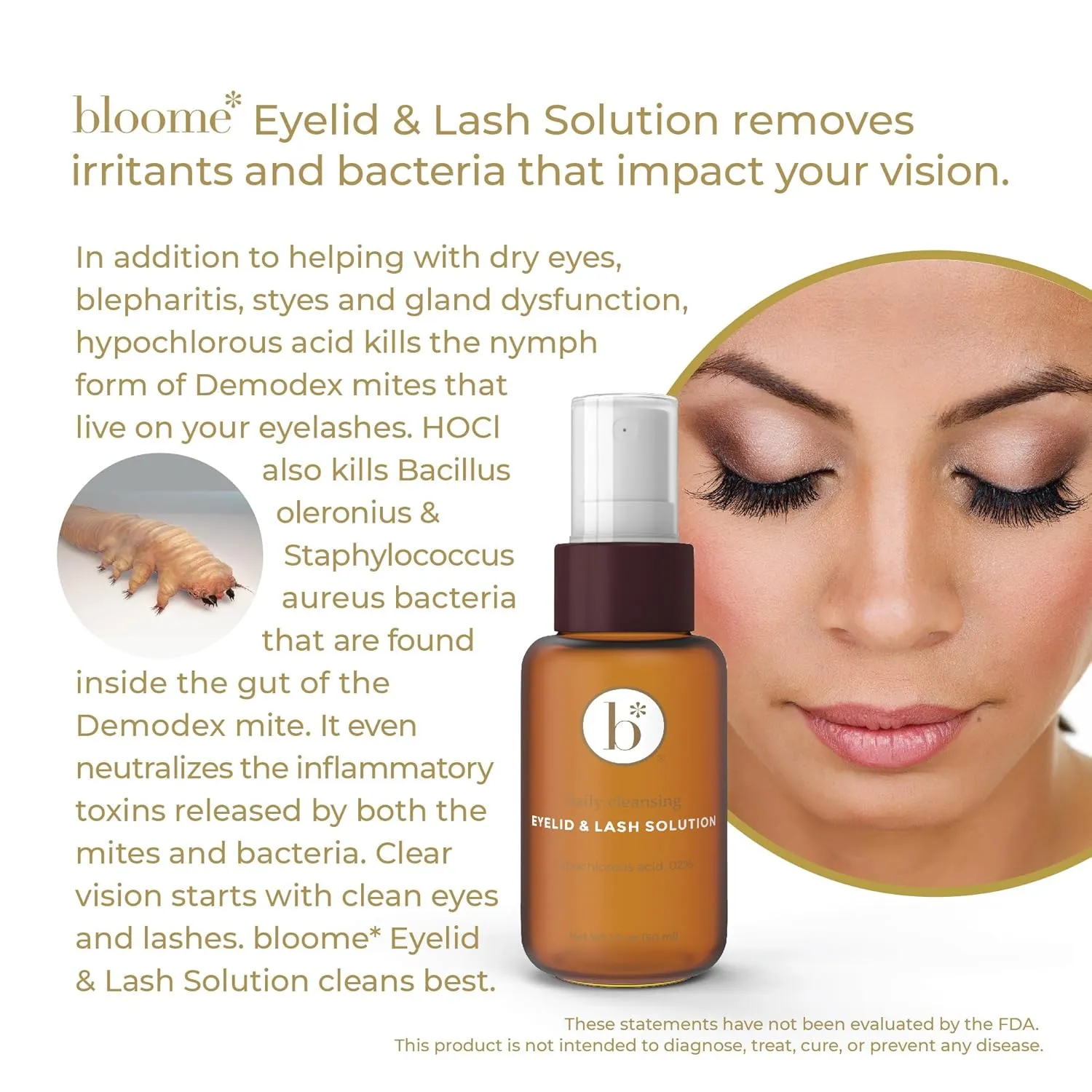 Bloome* Hypoallergenic Eyelid & Lash Cleanser Spray - Gentle Formula with .02% Hypochlorous Acid for Eye Comfort, Suitable for Eyelid Hygiene, Safe for Lash Extensions, 50 ml (1.7 fl oz)