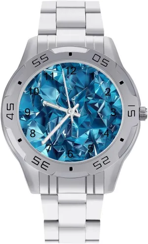 Blue Geometric Diamond Simple Stainless Steel Band Business Watch Dress Wrist Unique Luxury Work Casual Waterproof Watches