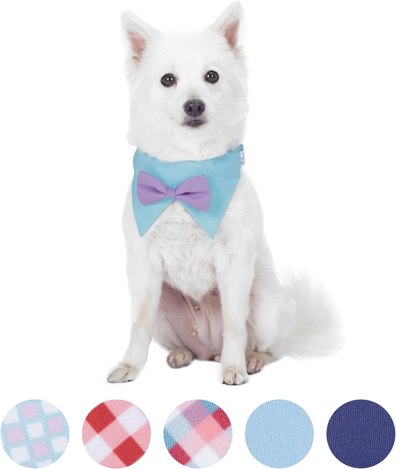 Blueberry Pet 5 Patterns Sophisticated Pastel Blue Checker Adjustable Dog Bandana Collar with Bow Tie, Small, Neck 12"-16"