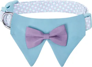 Blueberry Pet 5 Patterns Sophisticated Pastel Blue Checker Adjustable Dog Bandana Collar with Bow Tie, Small, Neck 12"-16"