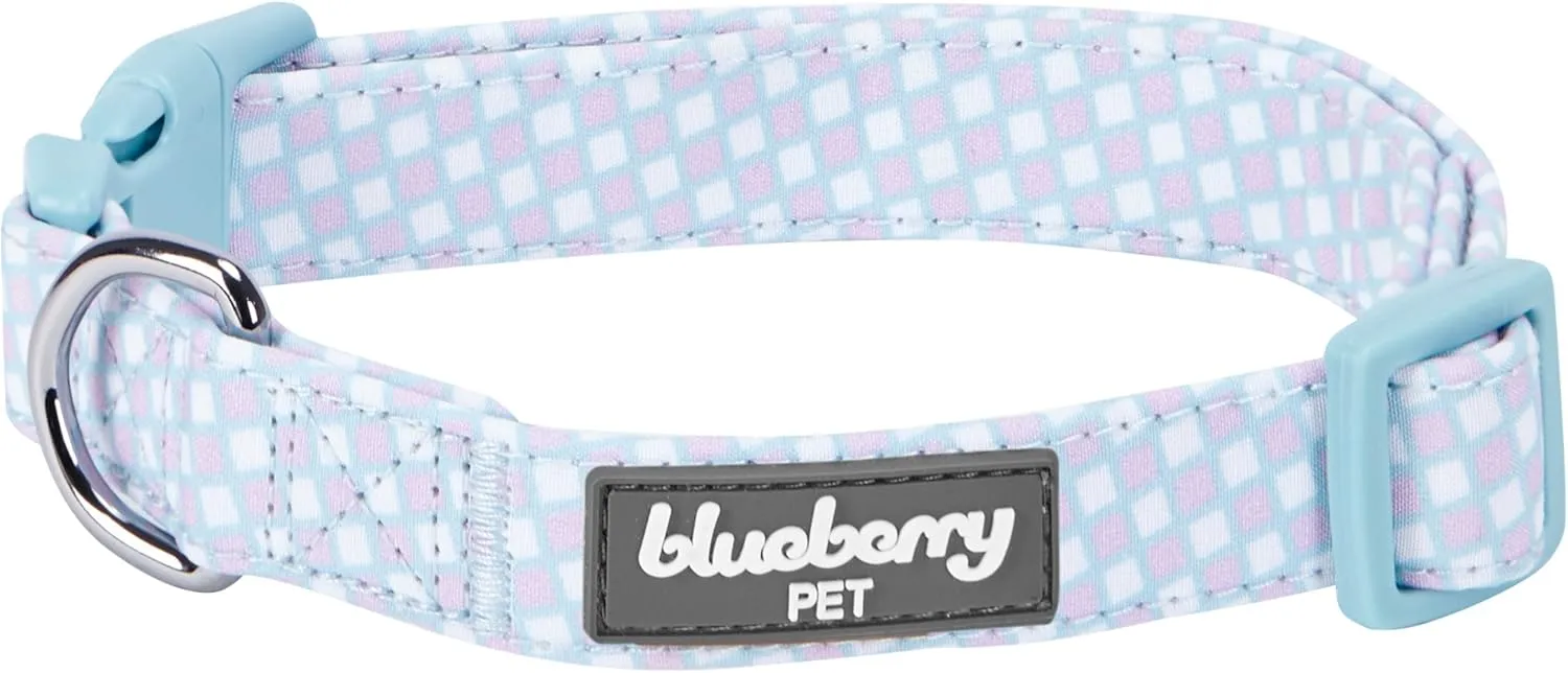 Blueberry Pet 5 Patterns Sophisticated Pastel Blue Checker Adjustable Dog Bandana Collar with Bow Tie, Small, Neck 12"-16"