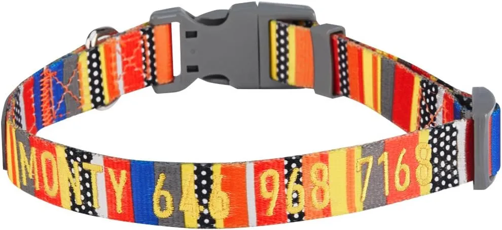 Blueberry Pet Essentials Personalized Dog Collar, Nautical Flags Design, Medium, Adjustable Customized ID Collars for Medium Dogs Embroidered with Pet Name & Phone Number