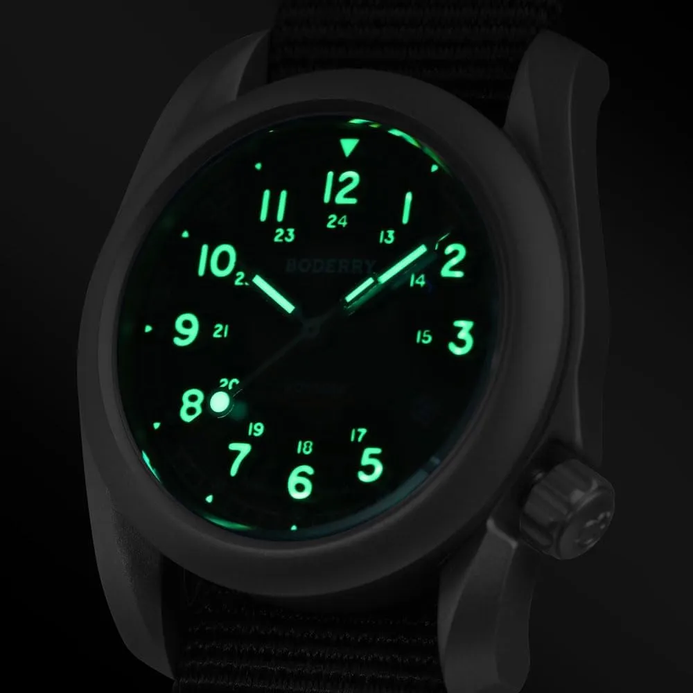 BODERRY Men's Watch Titanium Automatic Field Watch 40mm Military Watch Day Date Function 100M Waterproof with Titanium Bracelet Japanese Mechanical Movement & Screw Down Crown—Voyager