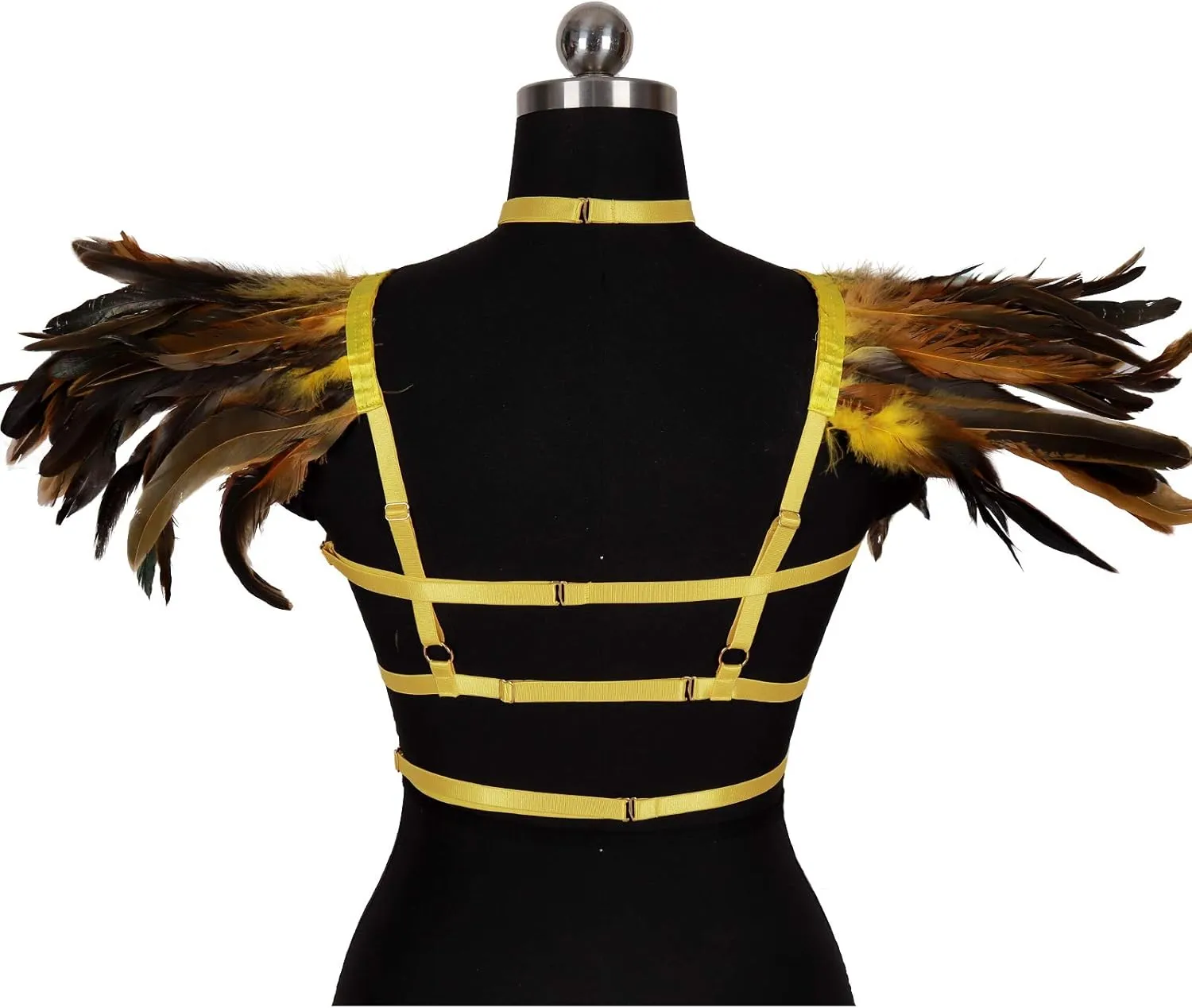 Body CAGE Women's Feathers Body Harness Bra Gothic Punk Epaulette Burning Man Festival Rave Wing Bralette Adjustable