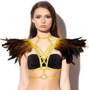 Body CAGE Women's Feathers Body Harness Bra Gothic Punk Epaulette Burning Man Festival Rave Wing Bralette Adjustable