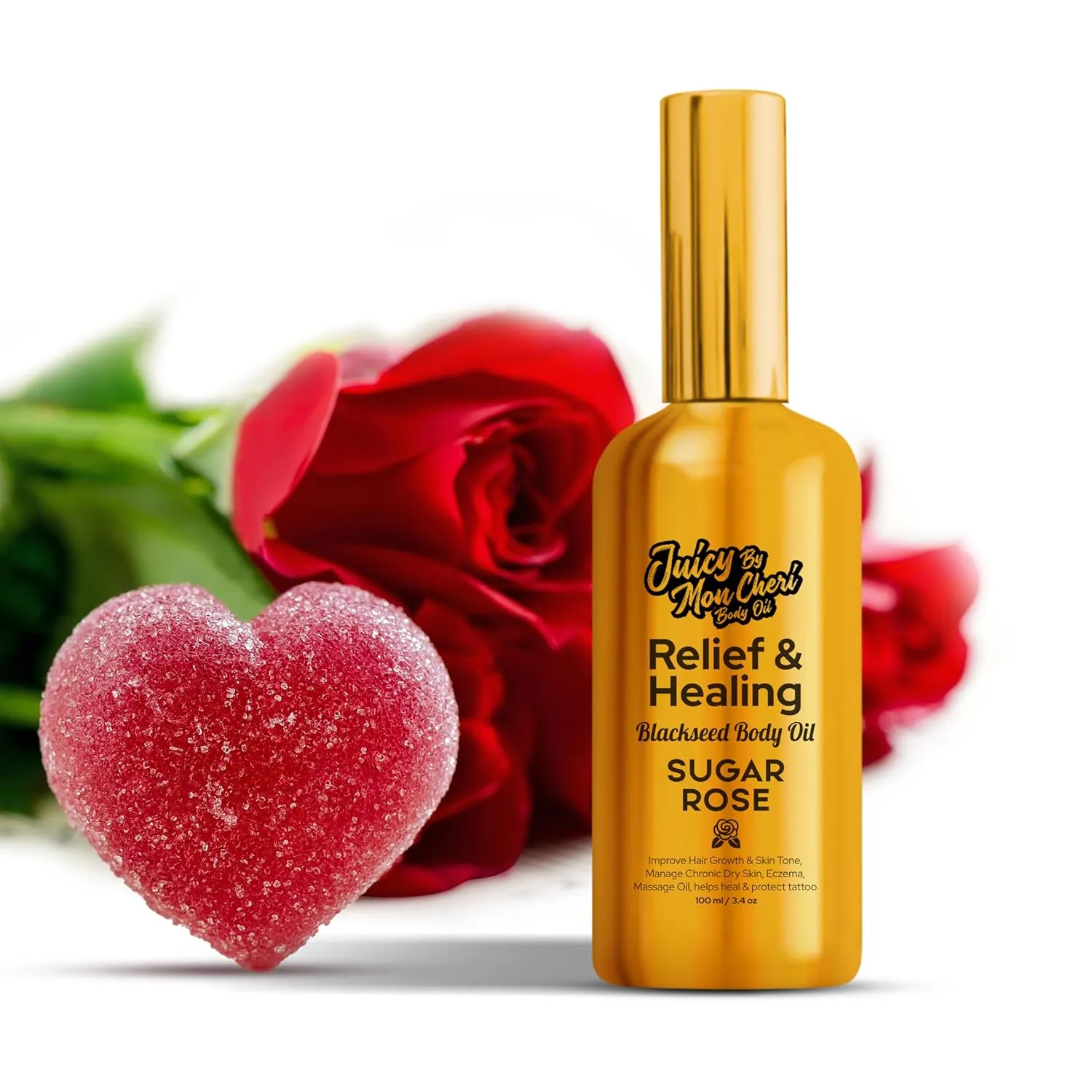 Body Oil Spray - Natural Black Seed, Olive & Vitamin E for Scar Repair, Eczema, Psoriasis, Rosacea, Moisturizing & Hair Growth (3.4 oz., Sugar Rose)