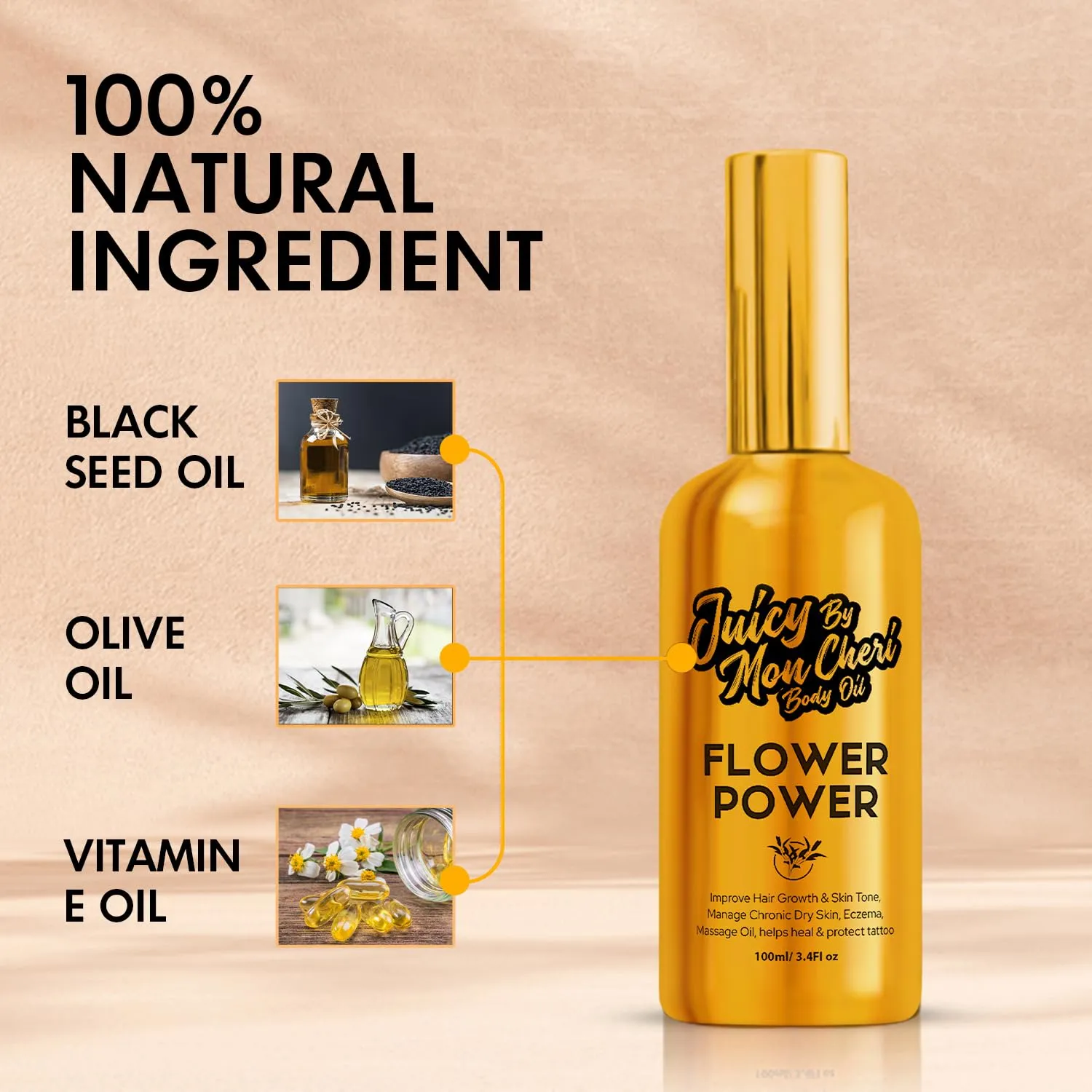 Body Oil Spray - Natural Black Seed, Olive & Vitamin E for Scar Repair, Eczema, Psoriasis, Rosacea, Moisturizing & Hair Growth (3.4 oz., Sugar Rose)