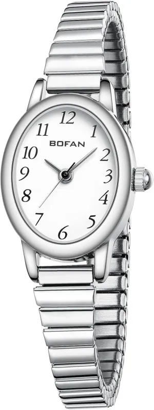 BOFAN Small Gold Watches for Women Easy Read Ladies Quartz Wrist Watch with Stainless Steel Expansion Band,Waterproof.