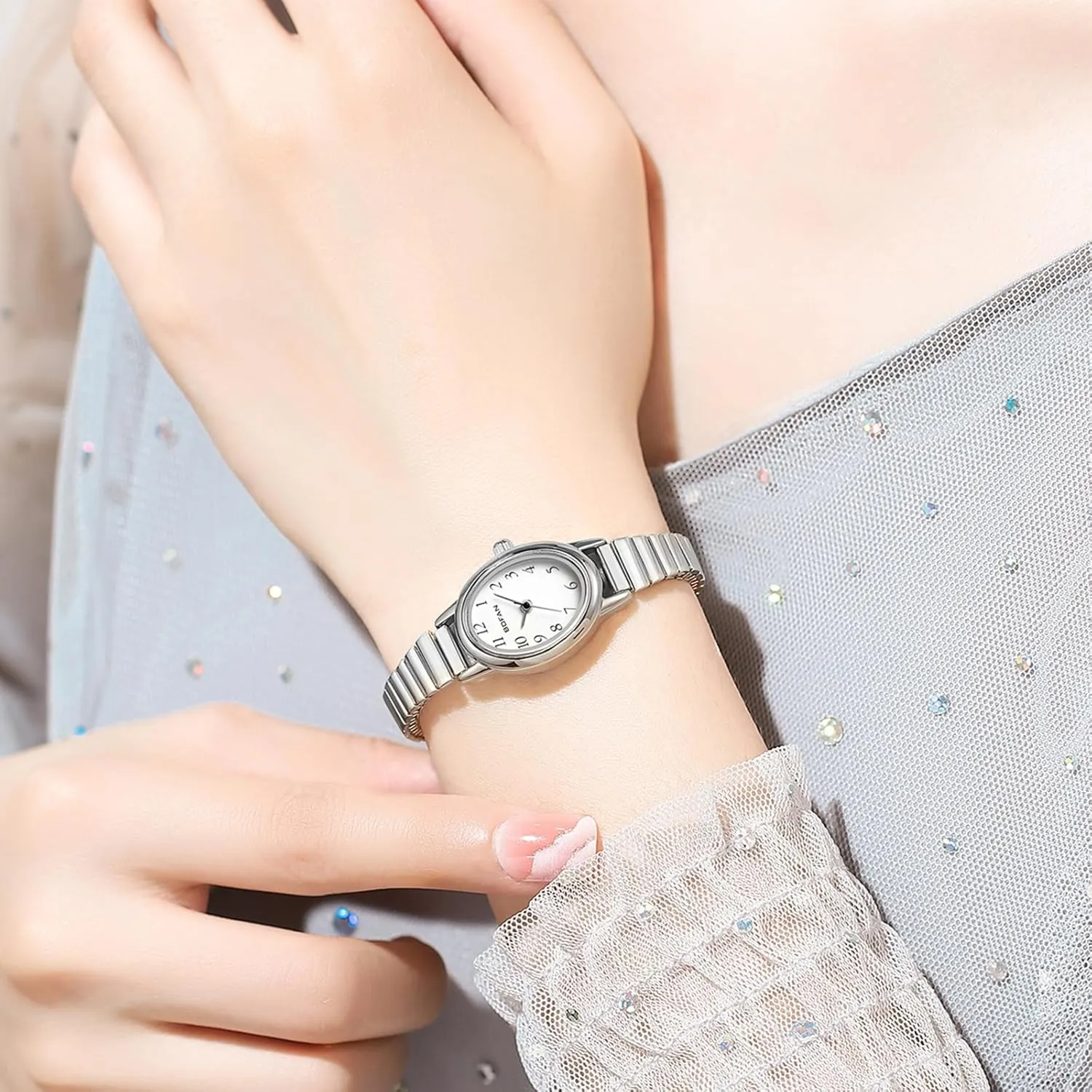 BOFAN Small Gold Watches for Women Easy Read Ladies Quartz Wrist Watch with Stainless Steel Expansion Band,Waterproof.