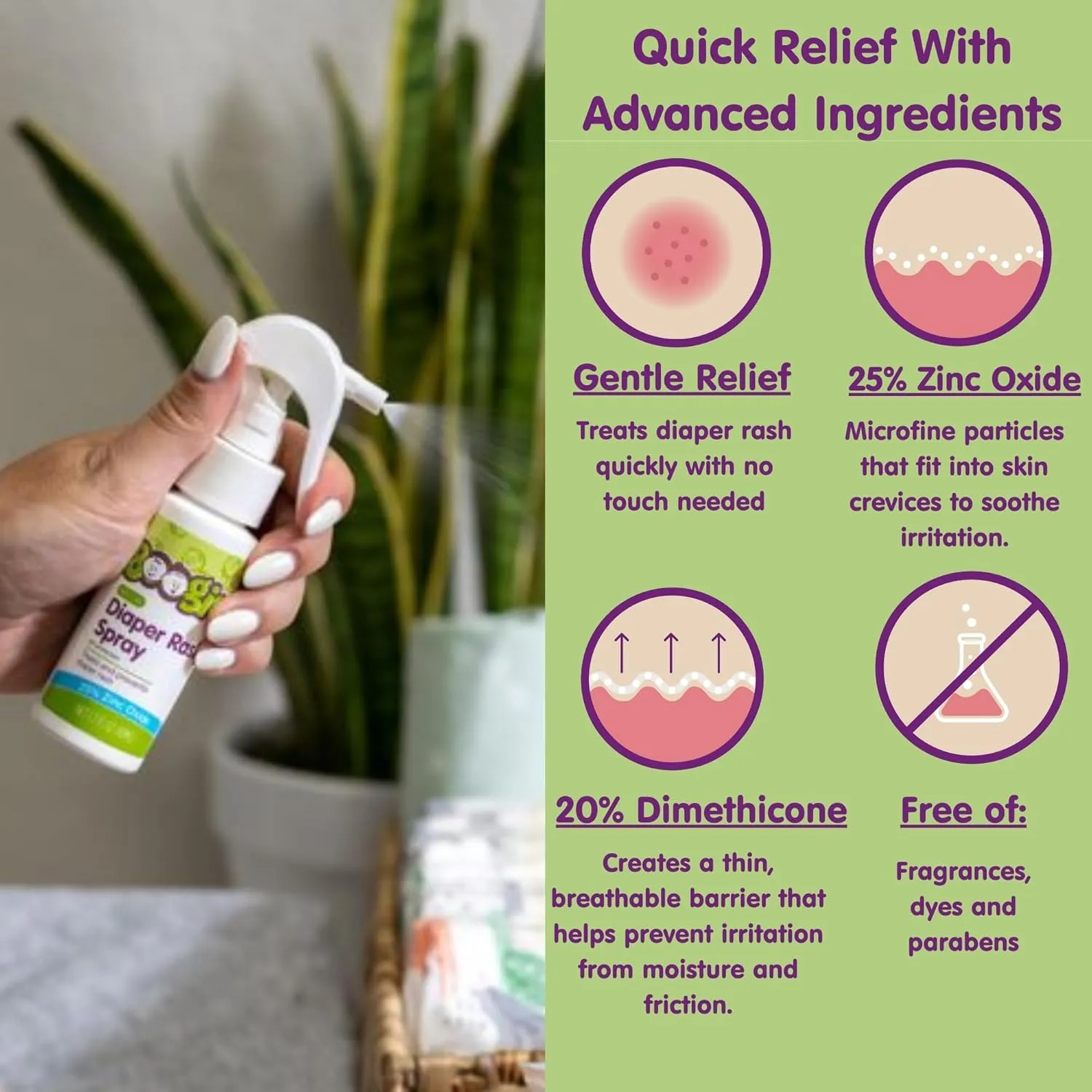 Boogie Diaper Rash Cream Spray for Baby, Travel Friendly No-Rub Touch Free Application for Sensitive Skin, Over 200 Sprays per Bottle, 1.7 oz (Pack of 3)