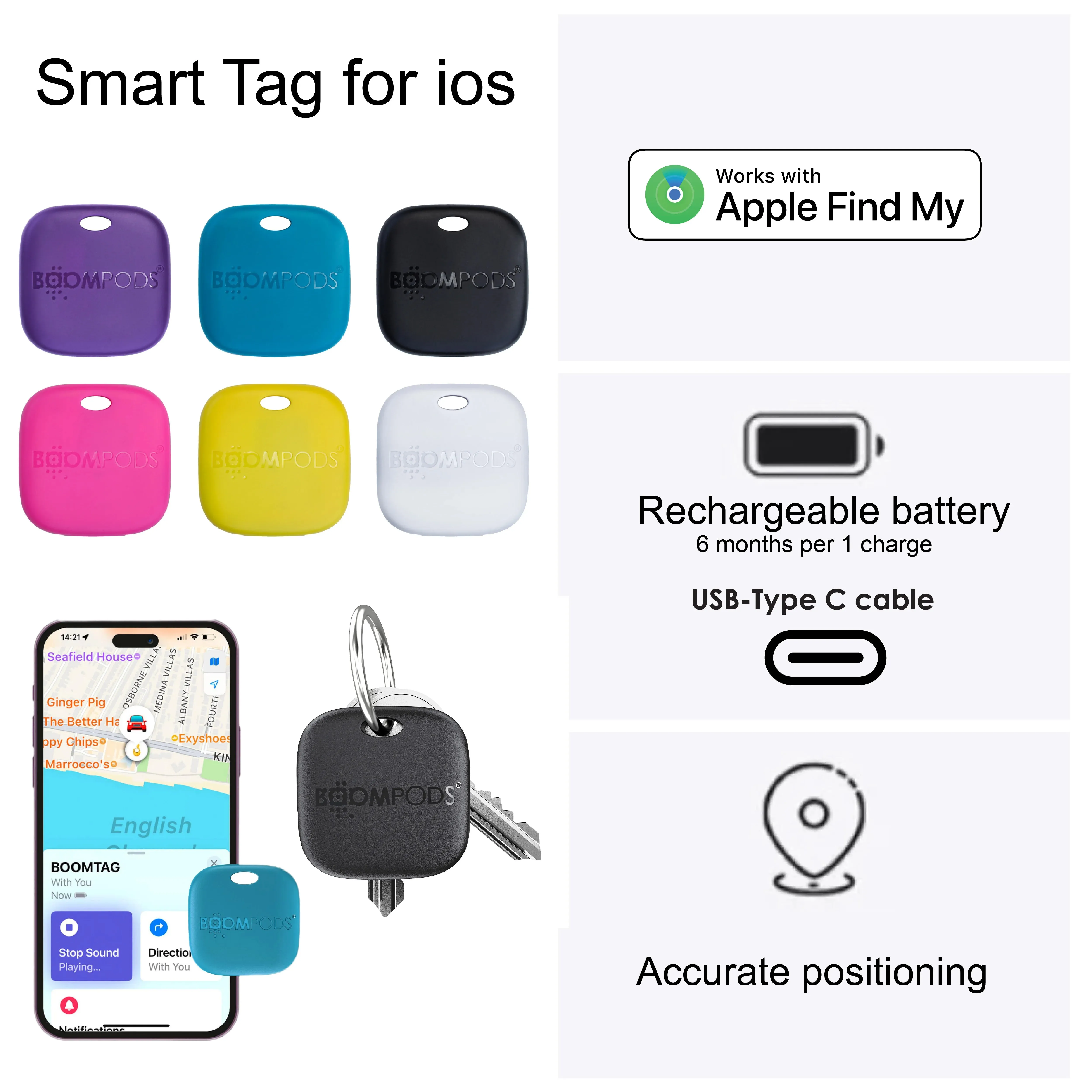 BOOMPODS MFI Rechargeable Smart Tracker
