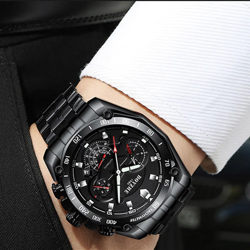 BOYZHE Brand Watch Steel Belt  Waterproof Fashion Sports Men Mechanical Watches