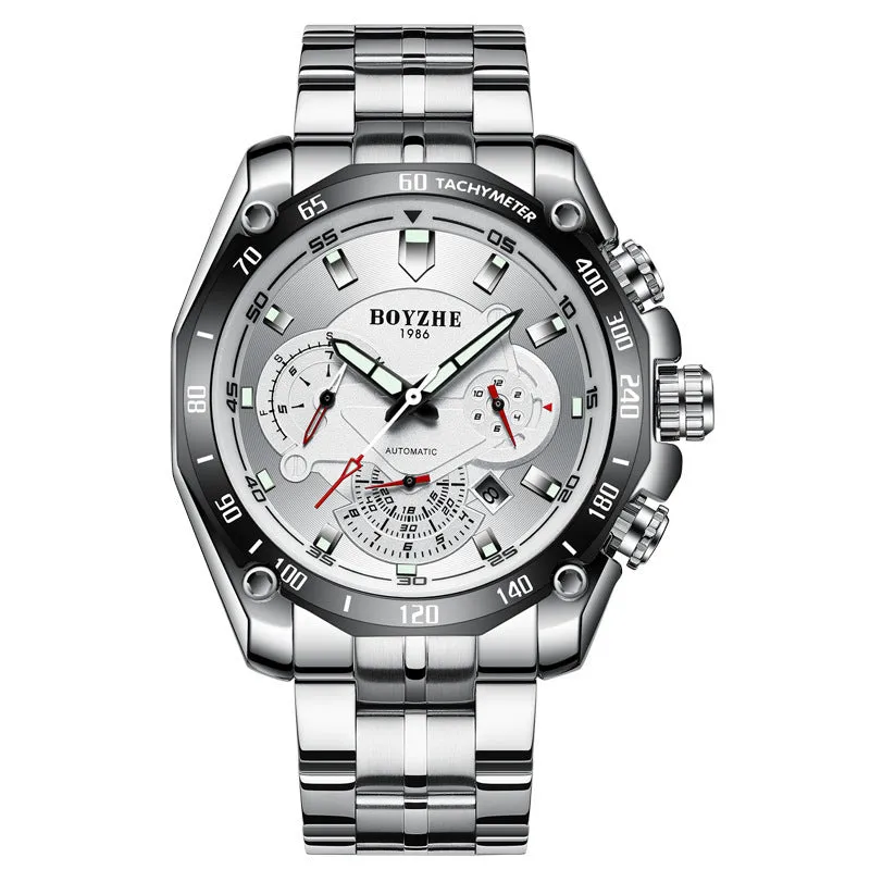 BOYZHE Brand Watch Steel Belt  Waterproof Fashion Sports Men Mechanical Watches