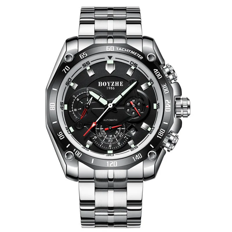 BOYZHE Brand Watch Steel Belt  Waterproof Fashion Sports Men Mechanical Watches