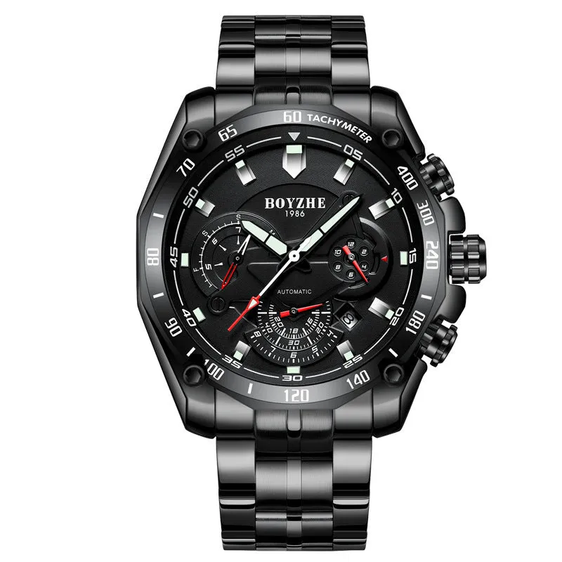 BOYZHE Brand Watch Steel Belt  Waterproof Fashion Sports Men Mechanical Watches