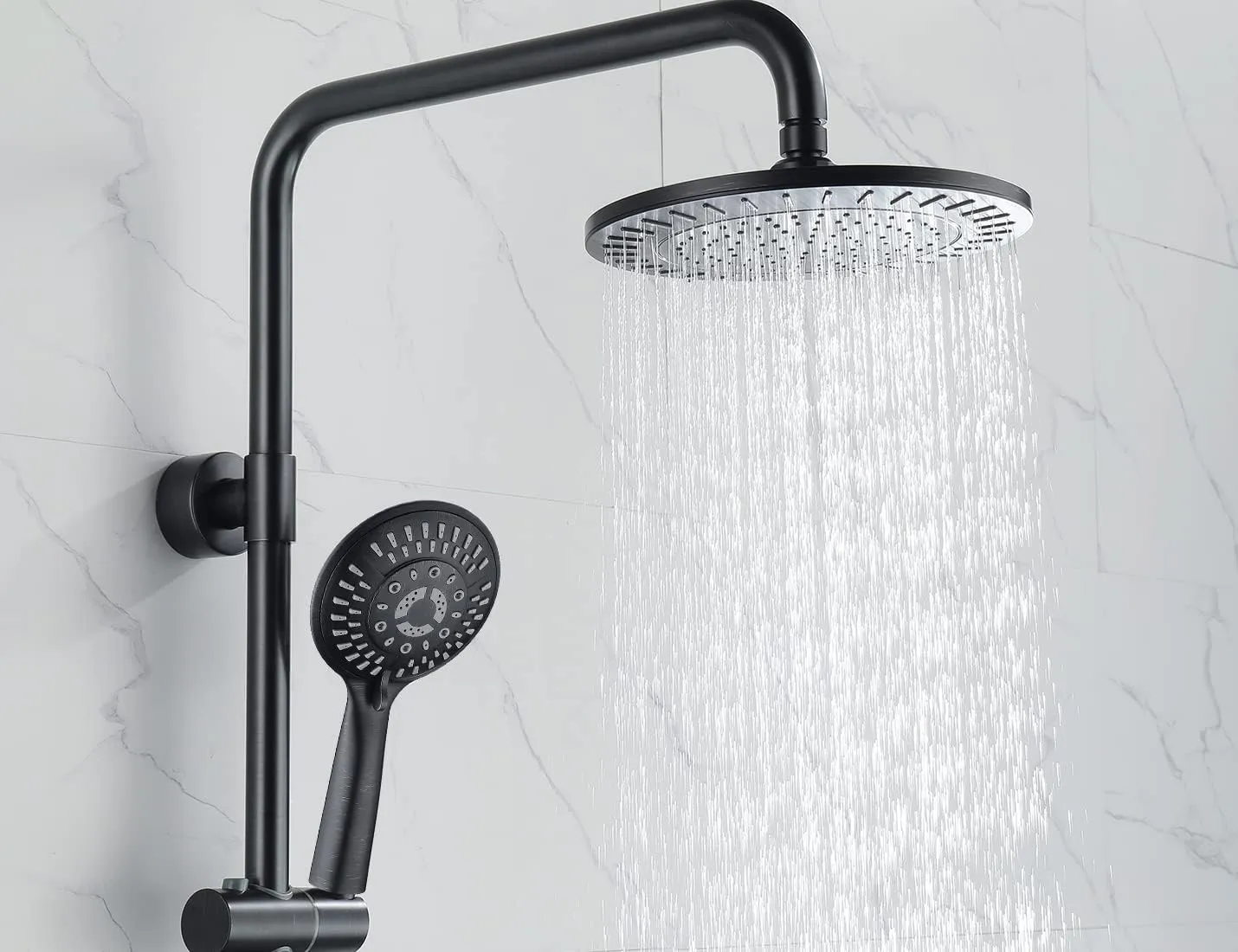 BRIGHT SHOWERS Rain Shower Heads System Including Rainfall Shower Head and Handheld Shower Head with Height Adjustable Holder, Solid Brass Rail and 60 Inch Long Stainless Steel Shower Hose