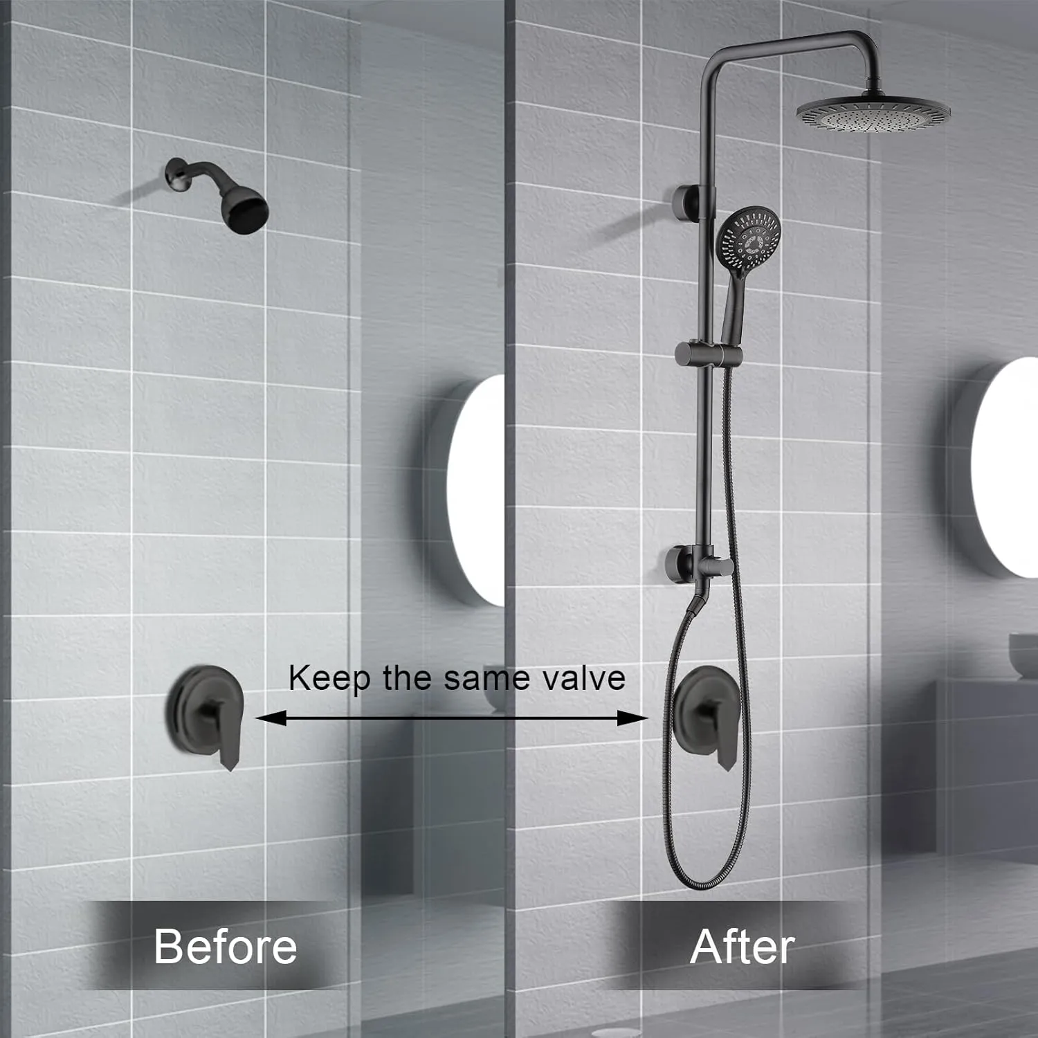 BRIGHT SHOWERS Rain Shower Heads System Including Rainfall Shower Head and Handheld Shower Head with Height Adjustable Holder, Solid Brass Rail and 60 Inch Long Stainless Steel Shower Hose