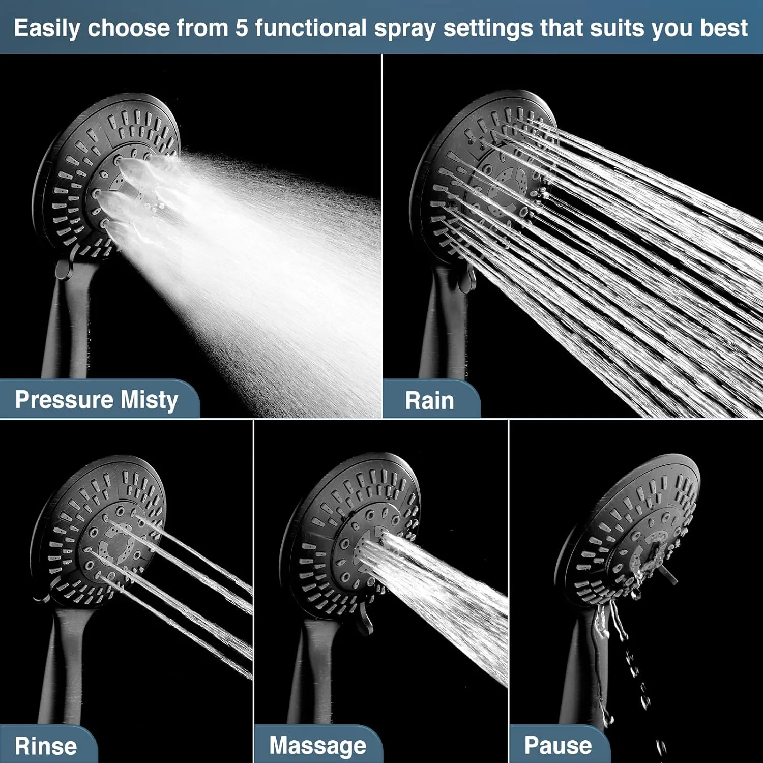BRIGHT SHOWERS Rain Shower Heads System Including Rainfall Shower Head and Handheld Shower Head with Height Adjustable Holder, Solid Brass Rail and 60 Inch Long Stainless Steel Shower Hose