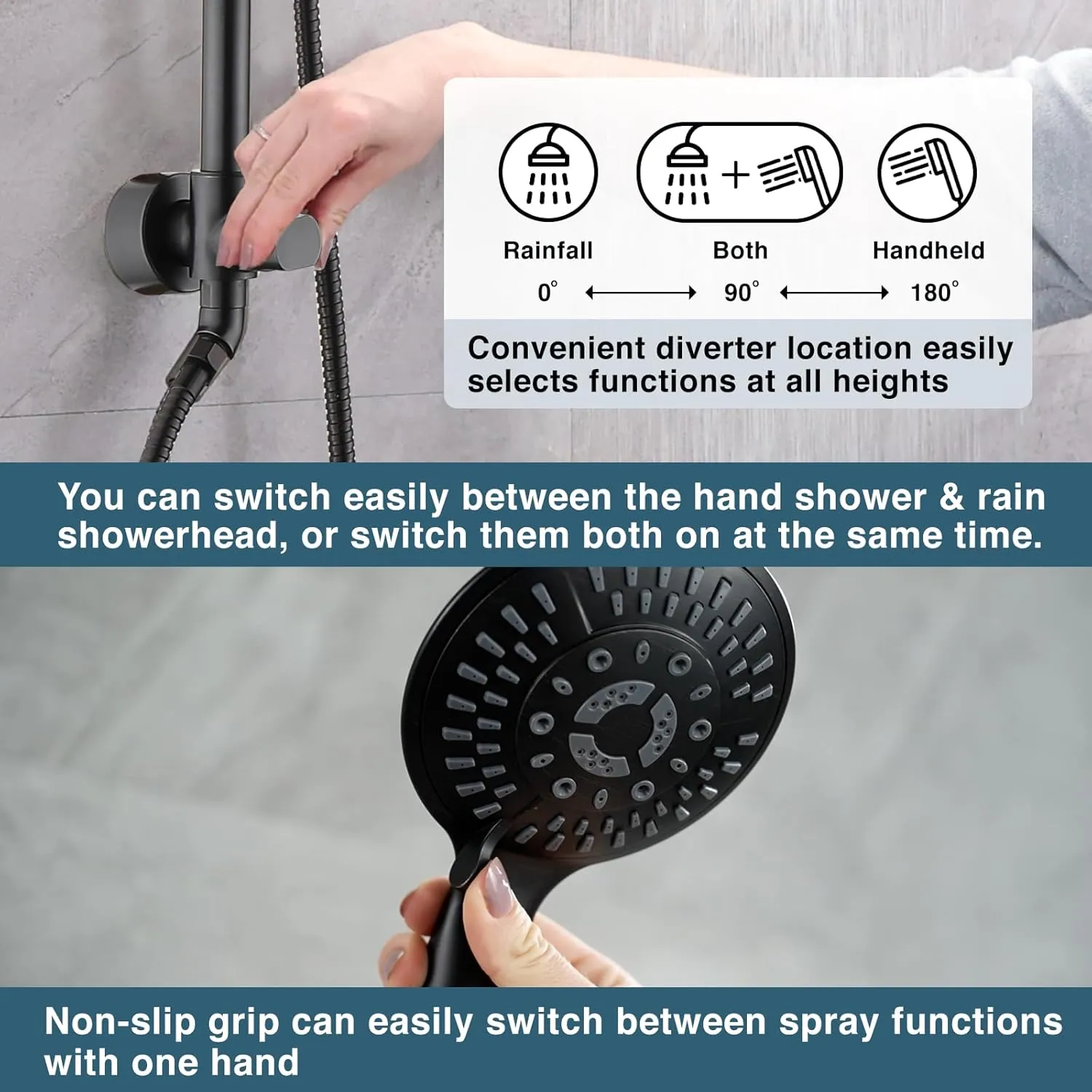 BRIGHT SHOWERS Rain Shower Heads System Including Rainfall Shower Head and Handheld Shower Head with Height Adjustable Holder, Solid Brass Rail and 60 Inch Long Stainless Steel Shower Hose