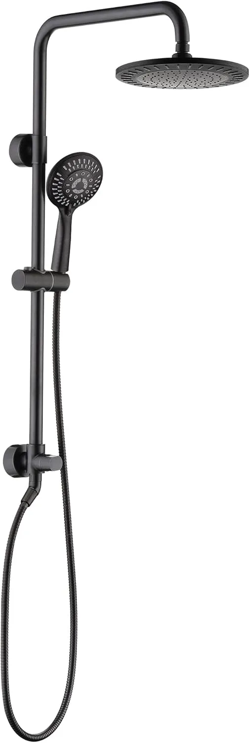BRIGHT SHOWERS Rain Shower Heads System Including Rainfall Shower Head and Handheld Shower Head with Height Adjustable Holder, Solid Brass Rail and 60 Inch Long Stainless Steel Shower Hose