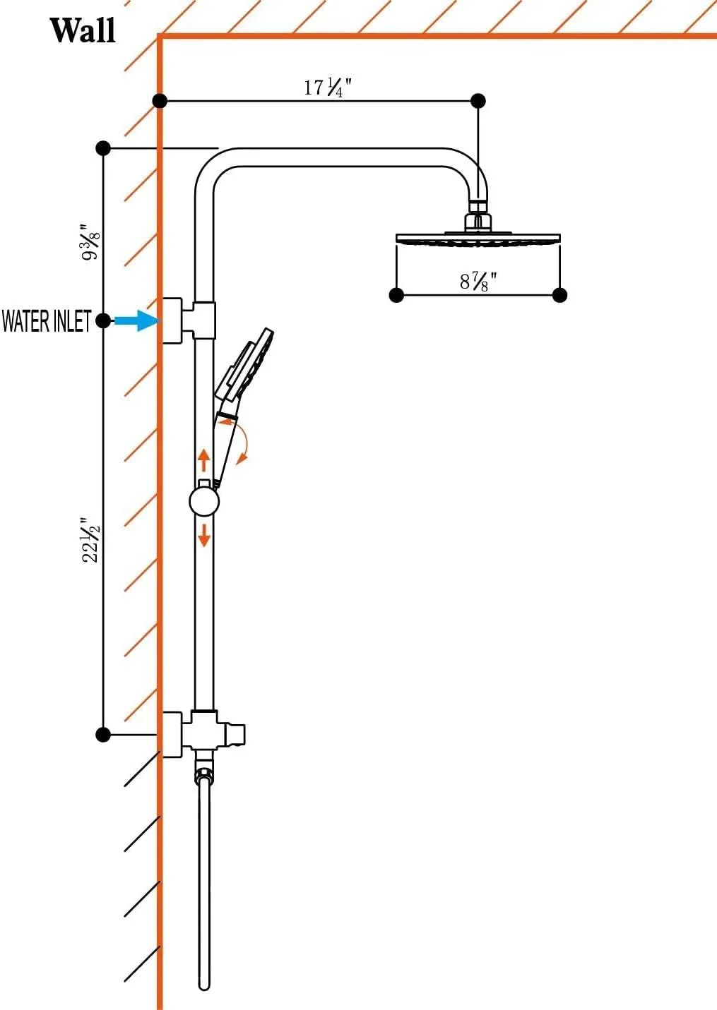 BRIGHT SHOWERS Rain Shower Heads System Including Rainfall Shower Head and Handheld Shower Head with Height Adjustable Holder, Solid Brass Rail and 60 Inch Long Stainless Steel Shower Hose